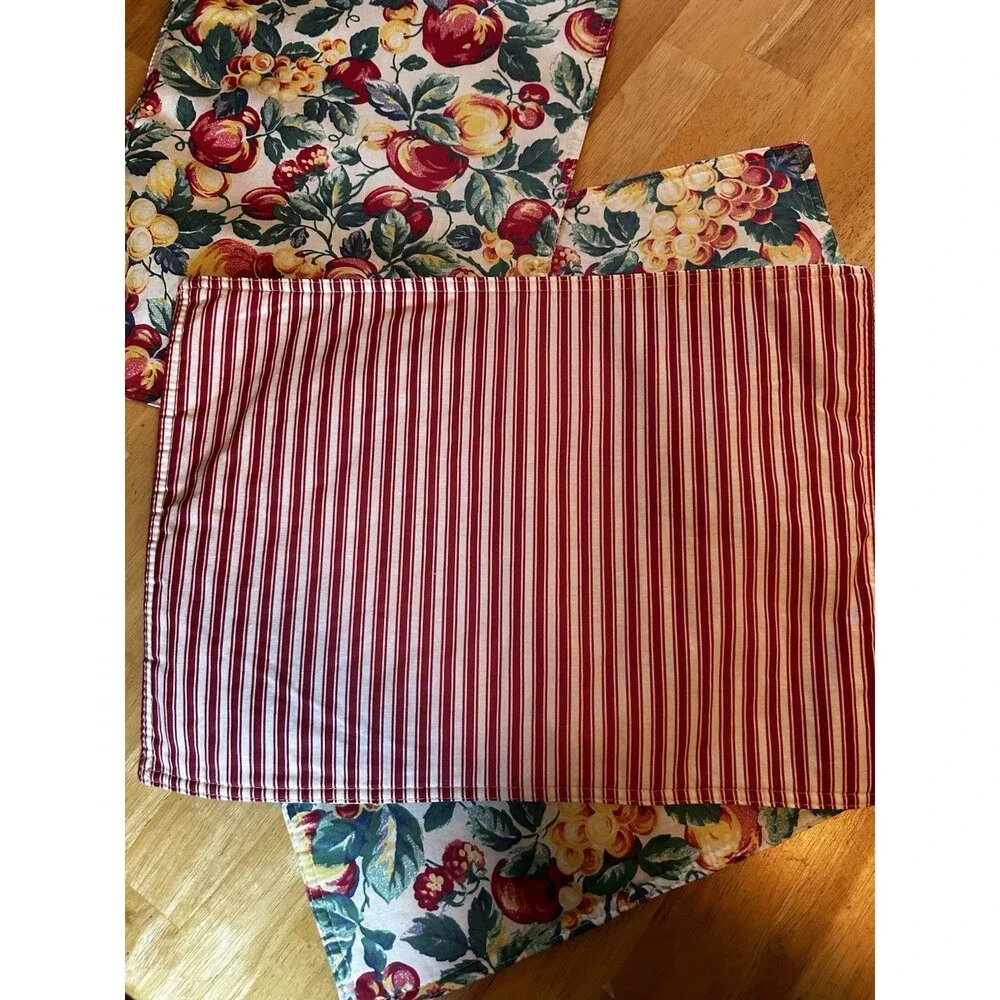 Vintage Fruit Print Reversible Placemats Set of 4 Farmhouse Kitchen Table Decor